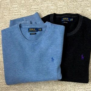 2 polo sweaters light blue & black.Pima Cotton.like new 10$ each 20$ total